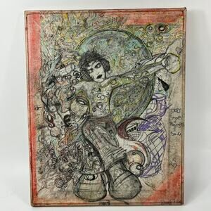 Drag King Original Abstract Figurative Painting Signed Mixed Media Canvas 20x16